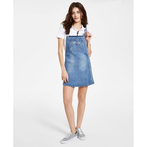 Tommy Jeans Embroidered Varsity Logo Denim Overall Dress - Picture 3 of 3